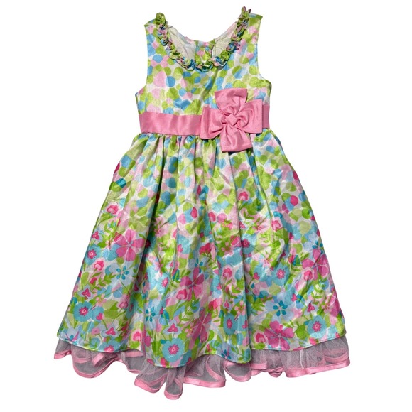Jona Michelle Dresses & Skirts - Jona Michelle Girls Floral Party Dress‎ Pink Green Blue Tulle Bow CO8614 Size 5